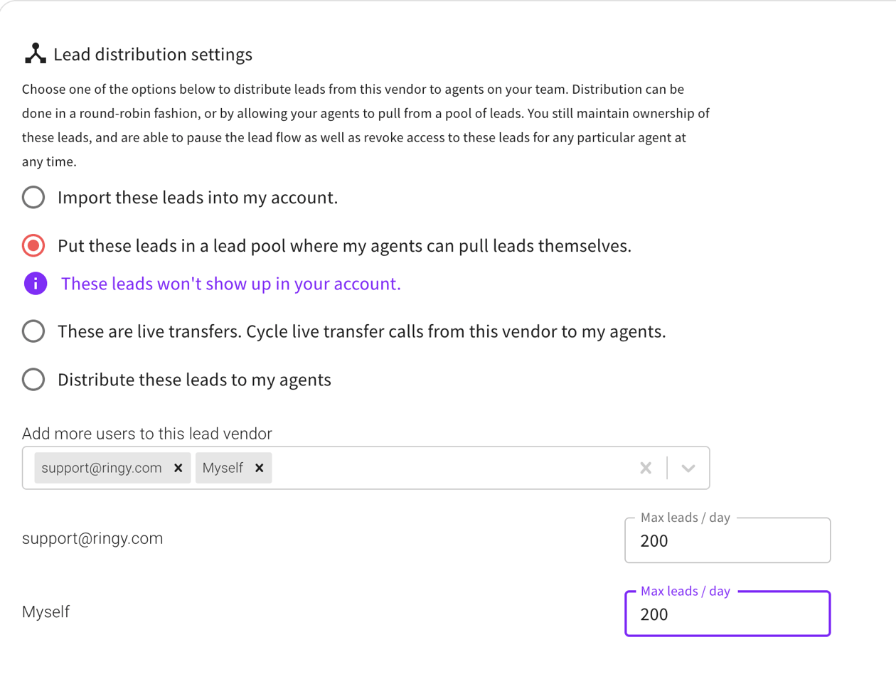 Lead Vendor Distribution Options