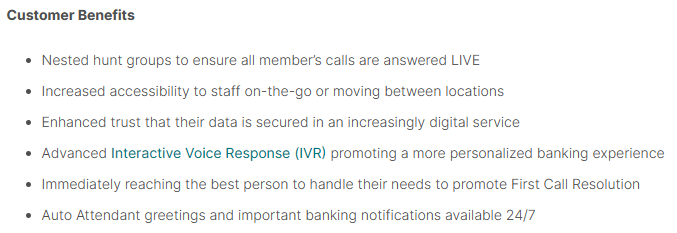 Customer benefits
